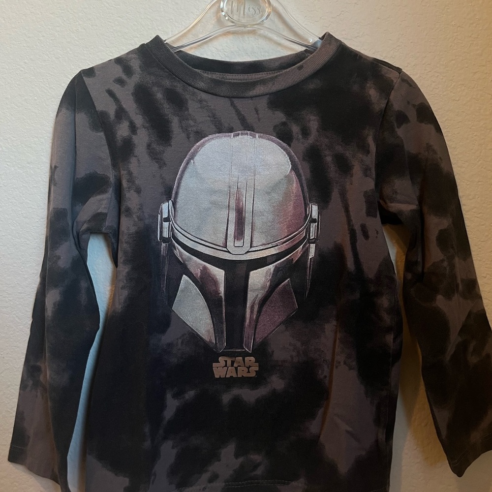 Star Wars Mandalorian Tie-Dye Long Sleeve Shirt - Black and Gray